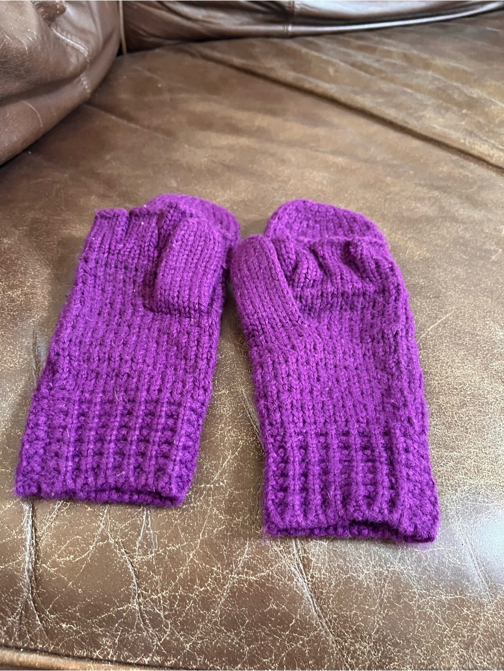 Purple Knit Fingerless Mittens